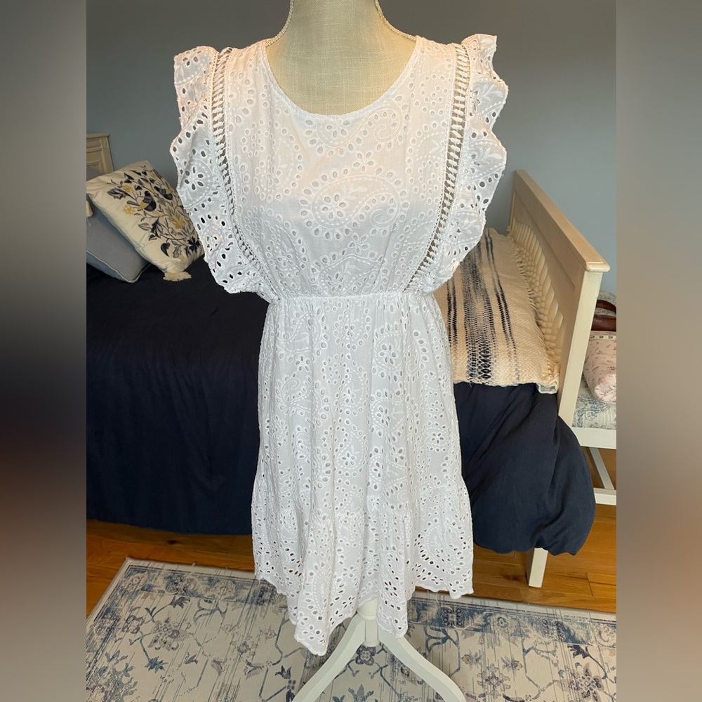 LUNGO L’ARNO White Eyelet Dress 100% Cotton- Made in Italy